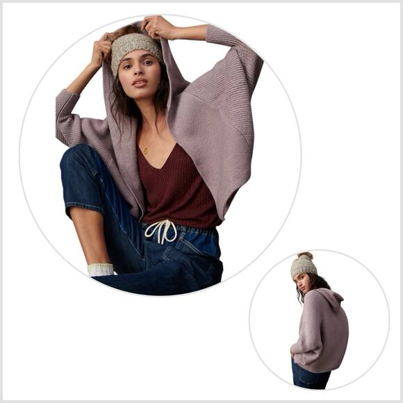 Anthropologie Laura Chunky Knit Cropped Hoodie Cardigan Sweater Lavender Sz OS - Picture 1 of 9